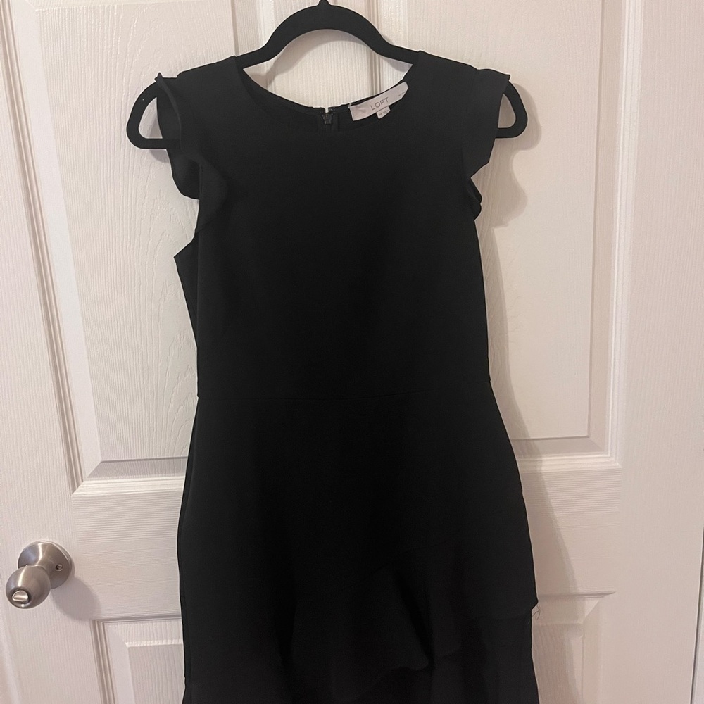 LOFT Black Fit and Flare Midi Dress